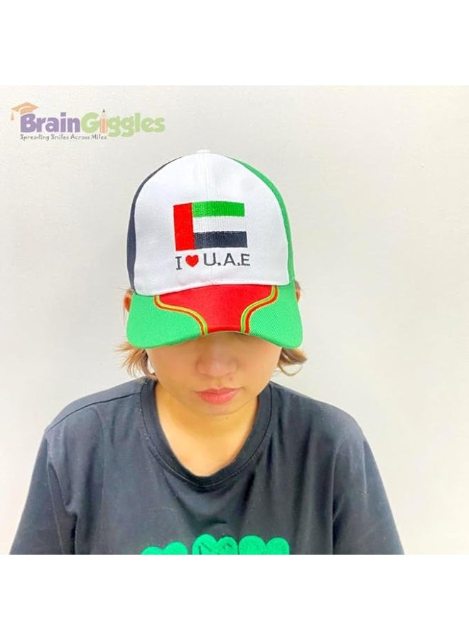 BrainGiggles I LOVE UAE Flag Cap - Baseball Cap for National Day Dress, Girls, Boys and Adults, Free Size for Costume - Image 1