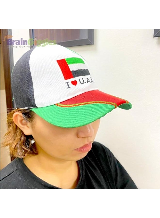 BrainGiggles I LOVE UAE Flag Cap - Baseball Cap for National Day Dress, Girls, Boys and Adults, Free Size for Costume - Image 2