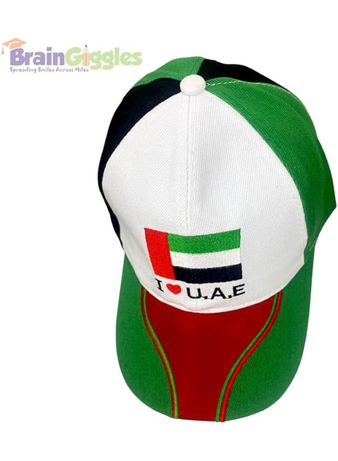 BrainGiggles I LOVE UAE Flag Cap - Baseball Cap for National Day Dress, Girls, Boys and Adults, Free Size for Costume - Image 3