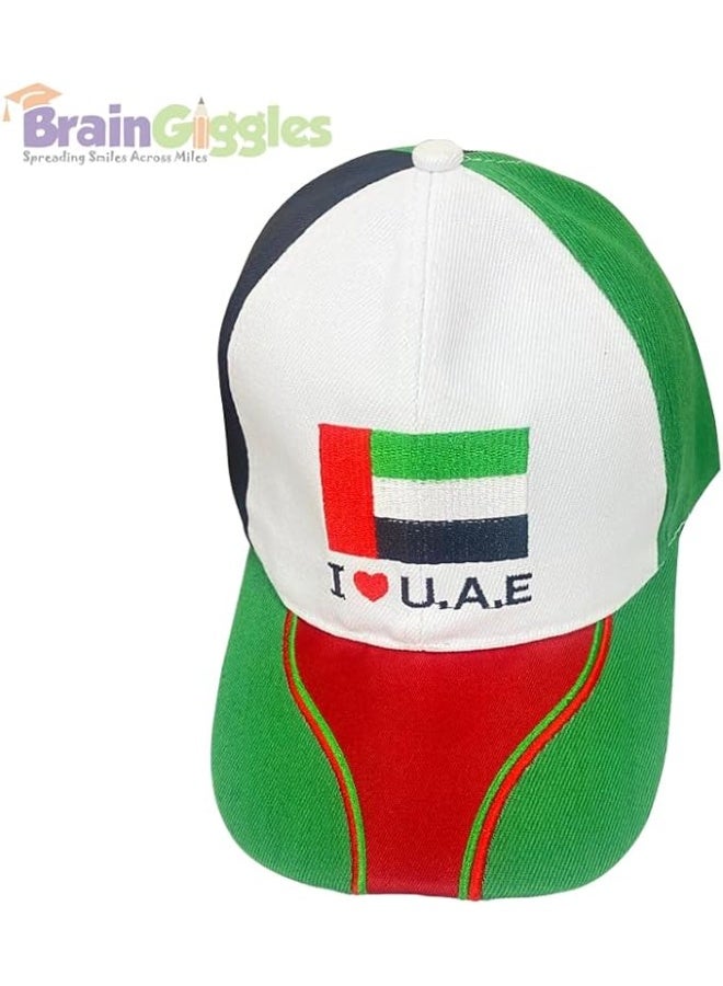 BrainGiggles I LOVE UAE Flag Cap - Baseball Cap for National Day Dress, Girls, Boys and Adults, Free Size for Costume - Image 4