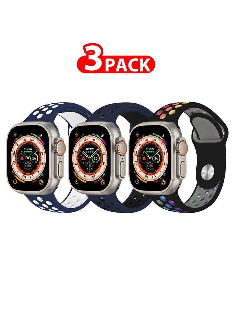 CATANES - 3 Pack For Apple Watch 49mm 45mm 44mm 42mm Silicone Sport Band Nike Strap Compatible With iWatch Series Ultra/8/7/SE/6/5/4/3/2/1 - Image 1
