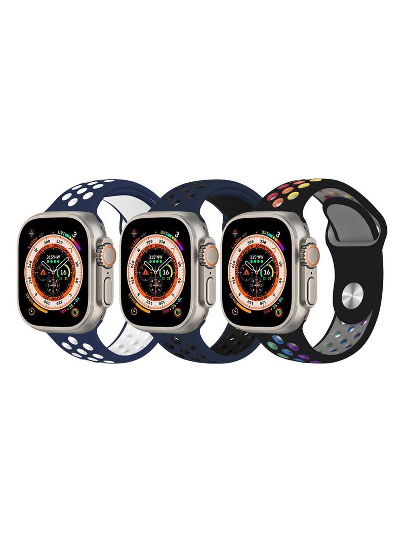 CATANES - 3 Pack For Apple Watch 49mm 45mm 44mm 42mm Silicone Sport Band Nike Strap Compatible With iWatch Series Ultra/8/7/SE/6/5/4/3/2/1 - Image 1