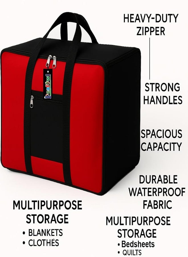 Peafowl Nylon Storage Bag, Zipper Closure, Multicolor, 56x46x28 cm, Lightweight, Foldable, Adjustable, For Clothes, Bedding, Blankets, Rectangular, 1 Piece - Image 2