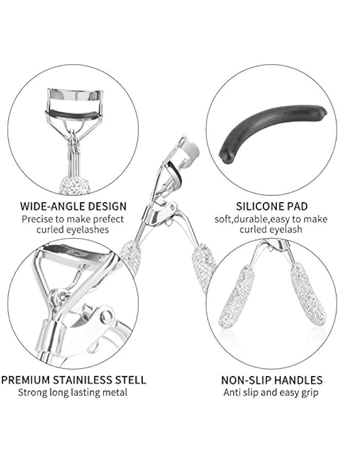 Dazzling Rhinestone Eyelash Curlers Stainless Steel for All Eye Shapes - White Curved Lash Curler - Image 2