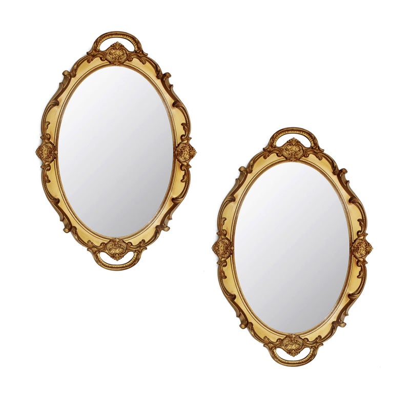Eaoundm 14.5 x 10 inchs Oval Antique Decorative Wall Mirror Vintage Hanging Mirror (Gold 2 Pcs) - Image 1