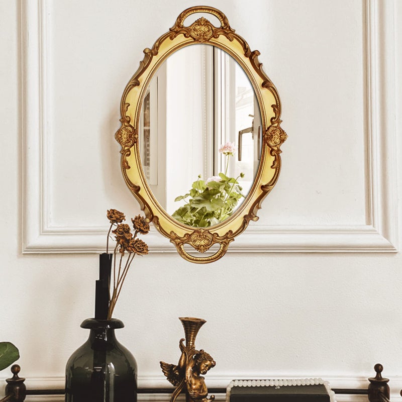 Eaoundm 14.5 x 10 inchs Oval Antique Decorative Wall Mirror Vintage Hanging Mirror (Gold 2 Pcs) - Image 2