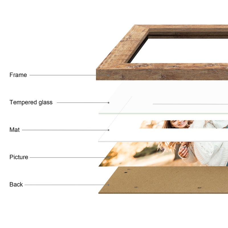 iRahmen 11x14 Picture Frame Set of 4 with Tempered Glass, Rustic Brown Frame Display 8x10 Pictures with Mat or 11 x 14 Without Mat, Wooden Photo Frames for Wall Mounting - Image 3
