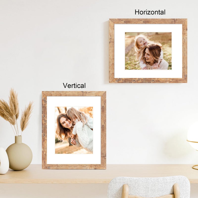 iRahmen 11x14 Picture Frame Set of 4 with Tempered Glass, Rustic Brown Frame Display 8x10 Pictures with Mat or 11 x 14 Without Mat, Wooden Photo Frames for Wall Mounting - Image 2