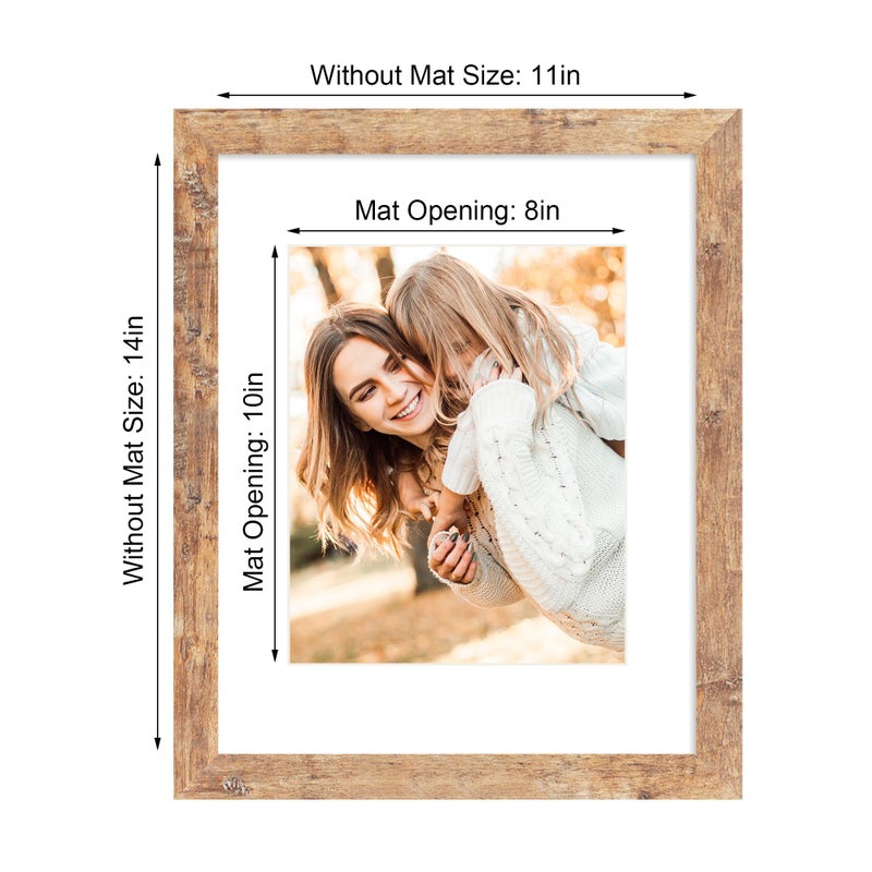 iRahmen 11x14 Picture Frame Set of 4 with Tempered Glass, Rustic Brown Frame Display 8x10 Pictures with Mat or 11 x 14 Without Mat, Wooden Photo Frames for Wall Mounting - Image 4