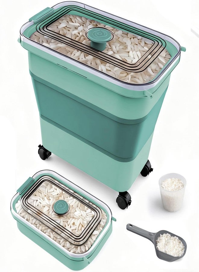 Komzon Rice Storage Container, Collapsible Airtight Food Storage Containers 20-30lbs with Clear Lid and Wheels, Rice Dispenser with Scoop for Flour Cereal Pasta Grain, Cat Pet Bird Dog Food Storage Container - Image 1