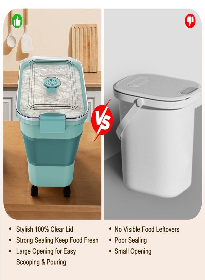 Komzon Rice Storage Container, Collapsible Airtight Food Storage Containers 20-30lbs with Clear Lid and Wheels, Rice Dispenser with Scoop for Flour Cereal Pasta Grain, Cat Pet Bird Dog Food Storage Container - Image 5