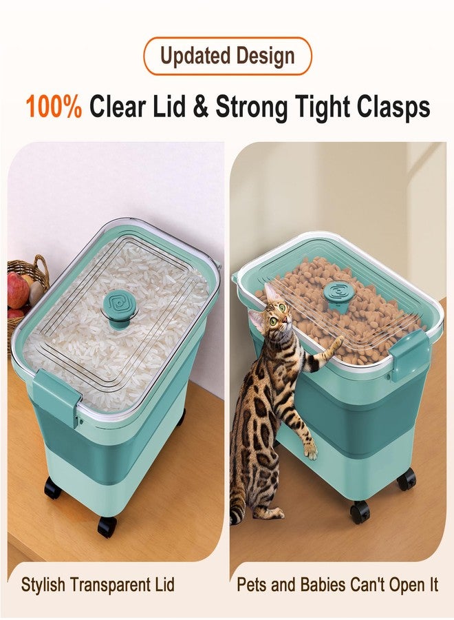 Komzon Rice Storage Container, Collapsible Airtight Food Storage Containers 20-30lbs with Clear Lid and Wheels, Rice Dispenser with Scoop for Flour Cereal Pasta Grain, Cat Pet Bird Dog Food Storage Container - Image 4