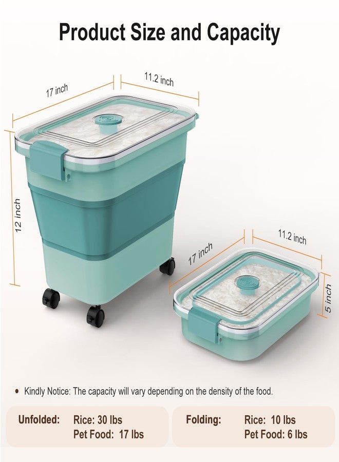 Komzon Rice Storage Container, Collapsible Airtight Food Storage Containers 20-30lbs with Clear Lid and Wheels, Rice Dispenser with Scoop for Flour Cereal Pasta Grain, Cat Pet Bird Dog Food Storage Container - Image 2