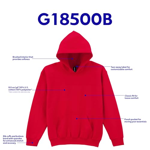 Gildan Youth Hoodie Sweatshirt, Style G18500B, White, Large - Image 4