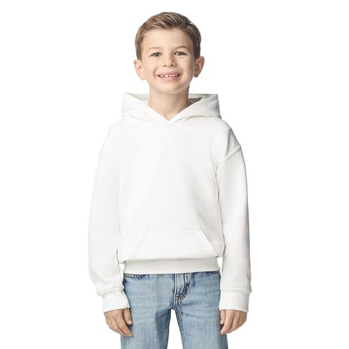 Gildan Youth Hoodie Sweatshirt, Style G18500B, White, Large - Image 1