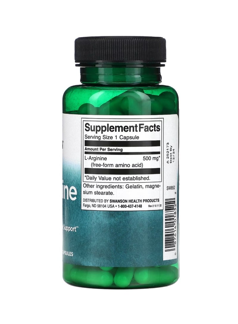 SWANSON L-Arginine 500 mg 100 Capsules - Image 2