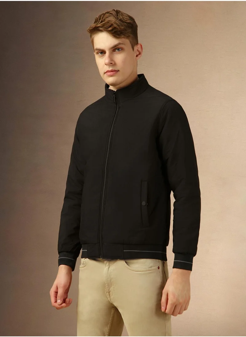 Dennis Lingo Men's Black 100% Polyester Solid Regular Fit Jacket
