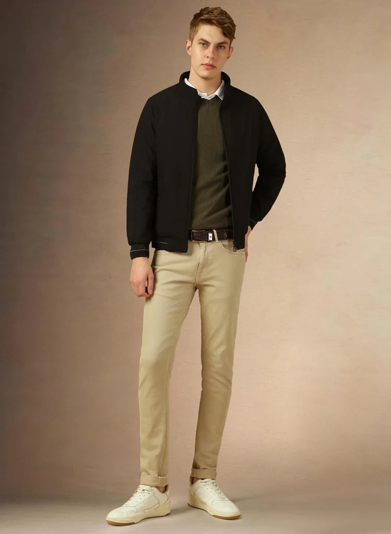 دينيس لينغو Men's Black 100% Polyester Solid Regular Fit Jacket