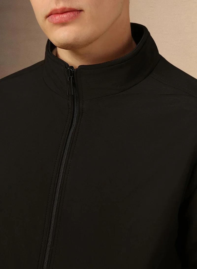 دينيس لينغو Men's Black 100% Polyester Solid Regular Fit Jacket