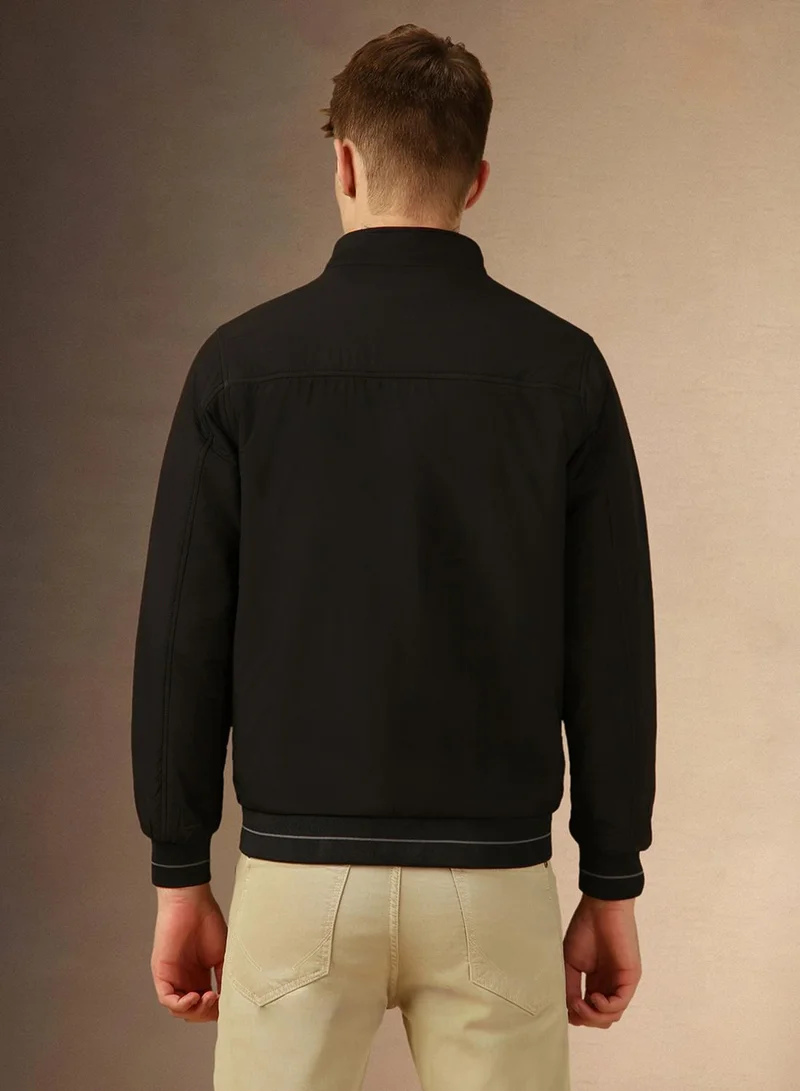 دينيس لينغو Men's Black 100% Polyester Solid Regular Fit Jacket
