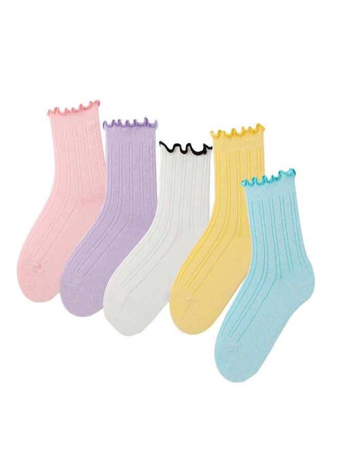 Looching 5 Pairs Toddler Girl Ruffle Socks Cute Princess Ankle Crew Cotton Frilly Dress Socks for Ages 1-3 Baby Kids Girls - Image 1