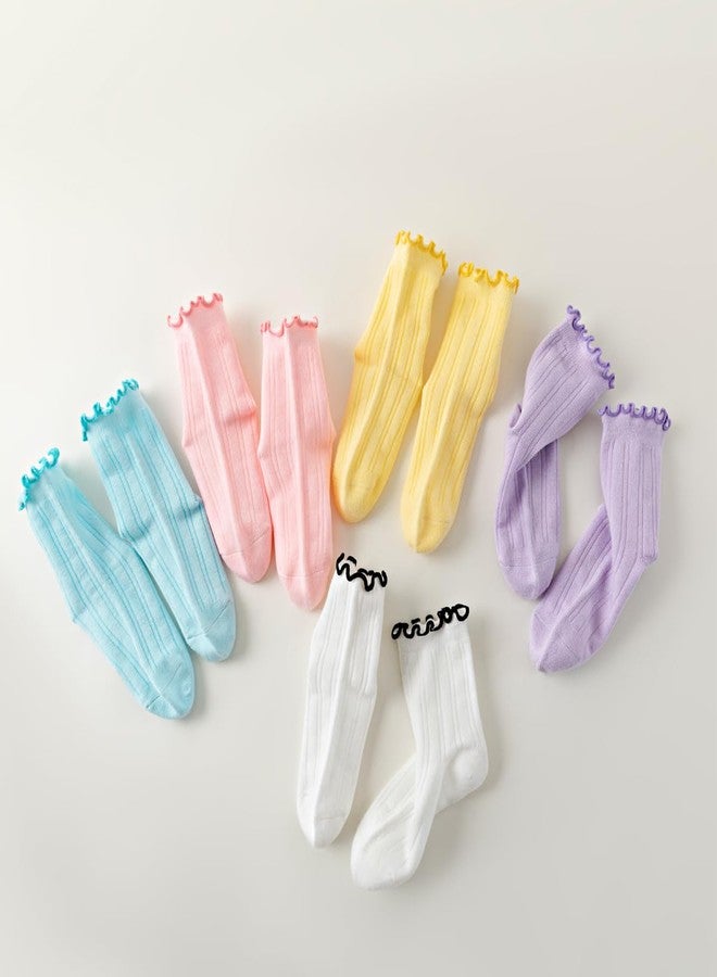 Looching 5 Pairs Toddler Girl Ruffle Socks Cute Princess Ankle Crew Cotton Frilly Dress Socks for Ages 1-3 Baby Kids Girls - Image 5
