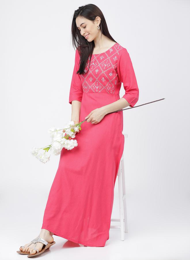 Vishudh Graphic Print A-Line Maxi Dress with 3/4 Sleeves by Styli - Image 1