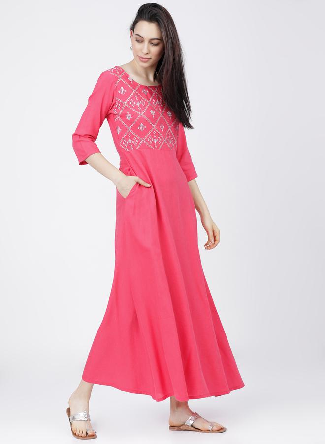 Vishudh Graphic Print A-Line Maxi Dress with 3/4 Sleeves by Styli - Image 5