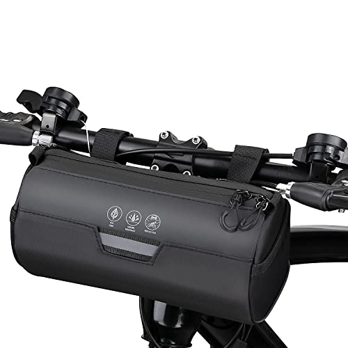 WOTOW Bike Handlebar Bag Waterproof - Bicycle Handlebar Roll Bag with Large Reflective Area, Bike Front Pouch with Waterproof Zipper Shoulder Strap Removable Straps for Cycling (Cylinder, 2.4L) - Image 1