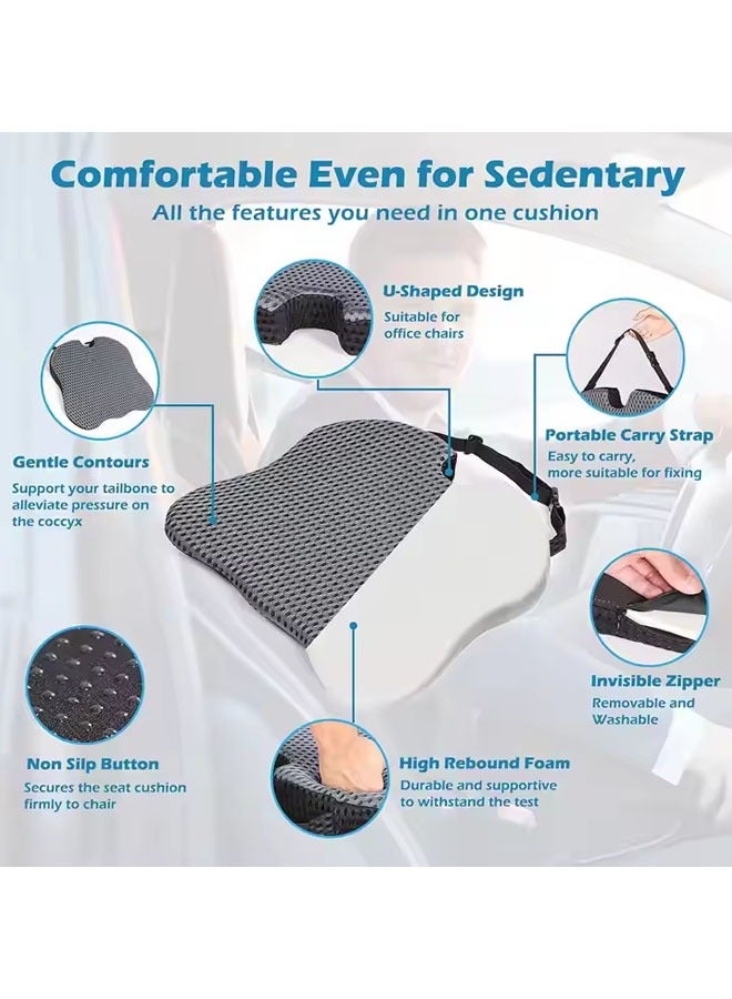4d Mesh Covered Breathable Car Booster Seat Cushion Office Hip Cushion Ergonomic Enhanced Seat Memory Foam  Thickened Memory Foam Cushion Home Stool Chair Cushion Seat Cushion Driving Car Seat Cushion Improves Vision Posture(Grey) - Image 3