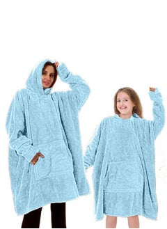 snooze Like Mom Like Daughter set 2pcs, Over-sized Wearable Blanket with Hodi, Light blue 