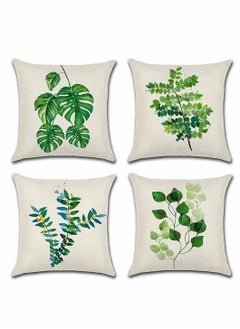 Excefore Tropical Plant Theme Pillowcase, 18 x 18 Inches, Green Leaves Pattern Waterproof Cushion Covers, Perfect to Outdoor Patio Garden Living Room Sofa Farmhouse Decor (Set of 4)  - Image 1