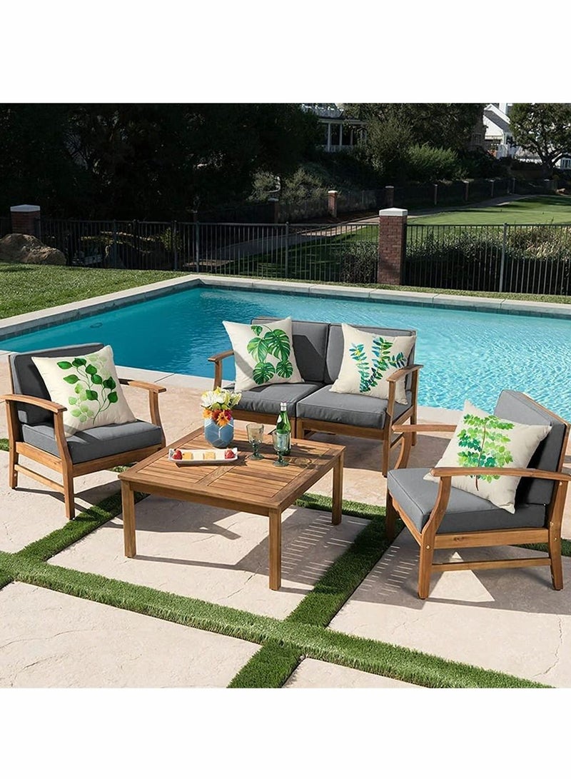 Excefore غلاف وسادة بطابع نباتي استوائي ، 18 × 18 بوصة ، نمط أوراق خضراء غلاف وسادة مقاوم للماء ، مثالي لتزيين الحديقة الخارجية ، غرفة المعيشة ، أريكة المزرعة (مجموعة مكونة من 4) - Image 4