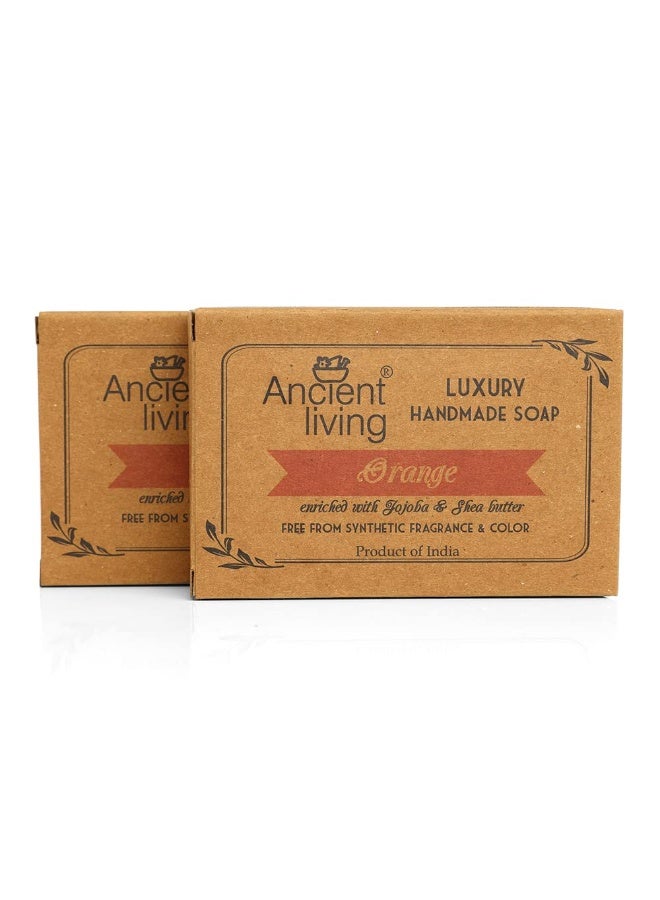 Ancient Living Luxury Orange Handmade Soap - 100 gm - Pack of 2 Moisturizing Nourishing Brightening Anti- Aging Organic Soap Bar Enriched with Jojoba & Shea Butter Suitable For All Skin Types - Image 1