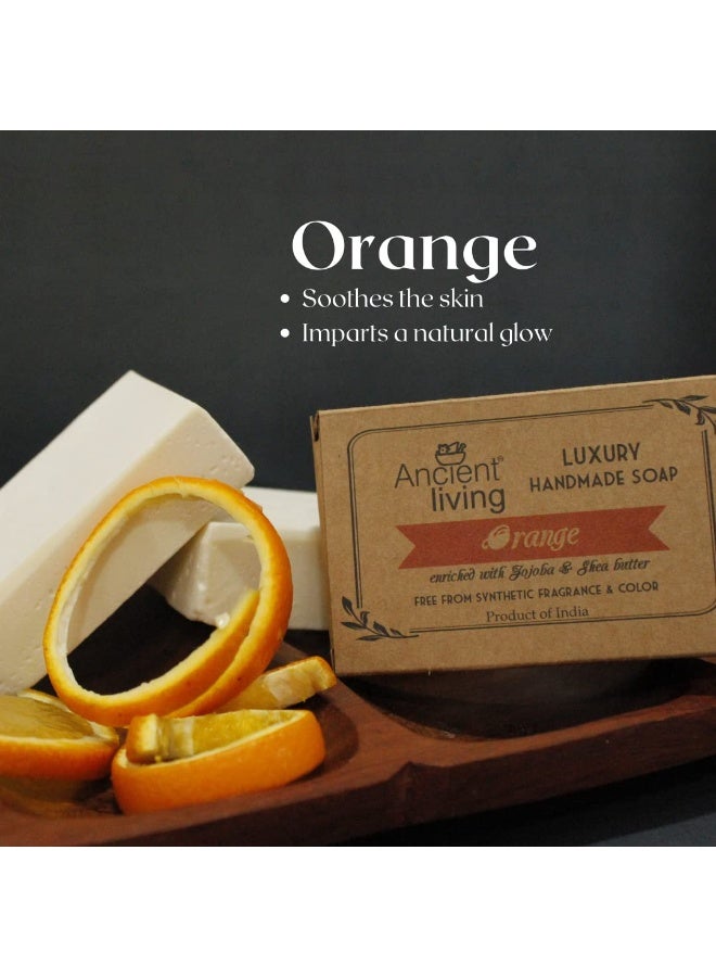 Ancient Living Luxury Orange Handmade Soap - 100 gm - Pack of 2 Moisturizing Nourishing Brightening Anti- Aging Organic Soap Bar Enriched with Jojoba & Shea Butter Suitable For All Skin Types - Image 2