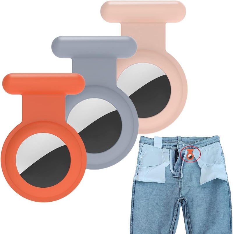 Hidden for Air Tag for Kids, Silicone Case for Airtag with Invisible Pin, Safer Than Bracelet Wristband Necklace Keychain (3 Packs, Pink & Orange & Grey)