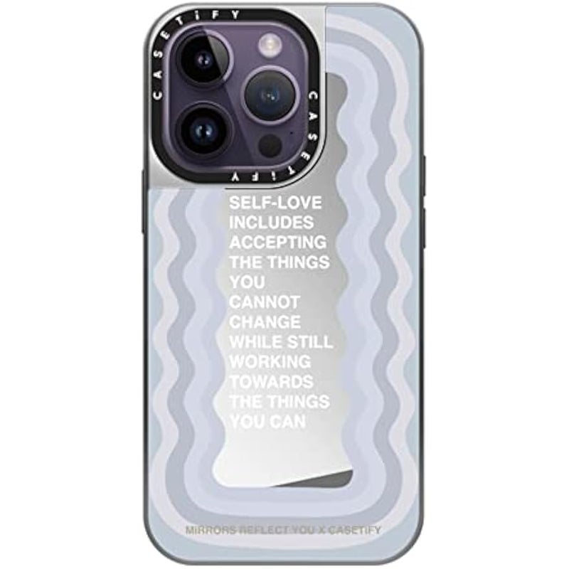 كاستيفي CASETiFY Mirror Case for iPhone 14 Pro Compatible with Magsafe - Self-Love by Mirrors Reflect You - Silver on Silver - Image 1