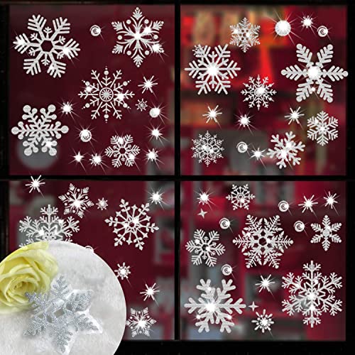 SALEMAR Glitter Snowflake Window Clings, 147PCS Silver Sparkling Christmas Window Clings Winter Wonderland Decorations for Home Christmas Party (Glitter Snowflake) - Image 2