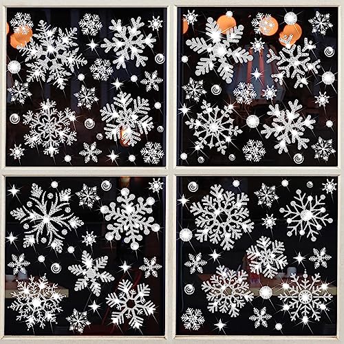 SALEMAR Glitter Snowflake Window Clings, 147PCS Silver Sparkling Christmas Window Clings Winter Wonderland Decorations for Home Christmas Party (Glitter Snowflake) - Image 1