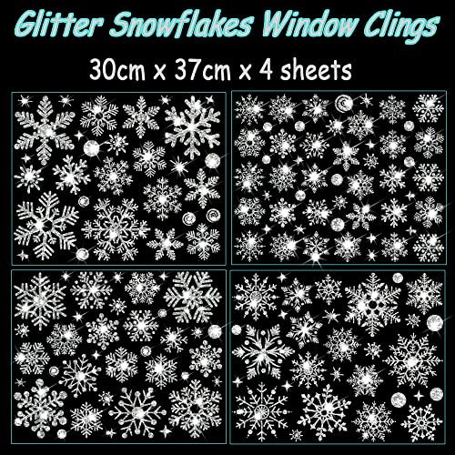 SALEMAR Glitter Snowflake Window Clings, 147PCS Silver Sparkling Christmas Window Clings Winter Wonderland Decorations for Home Christmas Party (Glitter Snowflake) - Image 3