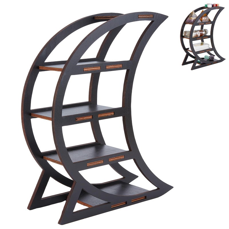 CREATCABIN رف عرض الكريستال على شكل قمر من كريات كابين، حامل كريستال، رفوف صغيرة للطاولة، رف زينة، رف مذبح، رفوث وثنية ريفية، رف تخزين بندول للتنجيم، خشبي للسحر، للأحجار الكريمة 878x1161 إنش