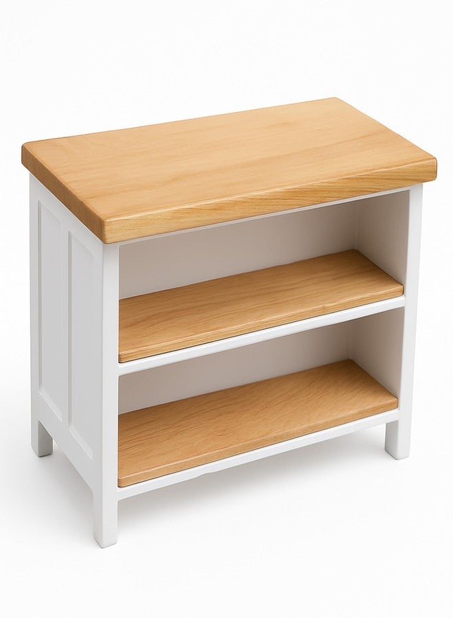 Marsrut Miniature Dollhouse Kitchen Island Dining Table 1:12 Scale Furniture Mini Doll House Accessories, Wood Rectangular Tables with Storage Shelves for Restaurant Room Pub Bar Counter Shelving Modern White - Image 1