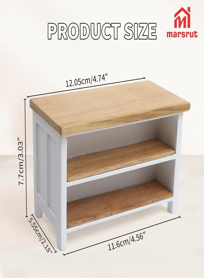 Marsrut Miniature Dollhouse Kitchen Island Dining Table 1:12 Scale Furniture Mini Doll House Accessories, Wood Rectangular Tables with Storage Shelves for Restaurant Room Pub Bar Counter Shelving Modern White - Image 2
