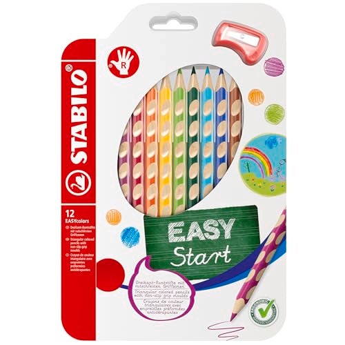 STABILO Ergonomic Coloring Pencil EASYcolors - Right-Handed - Pack of 12 - Assorted Colors with Sharpener - Image 1