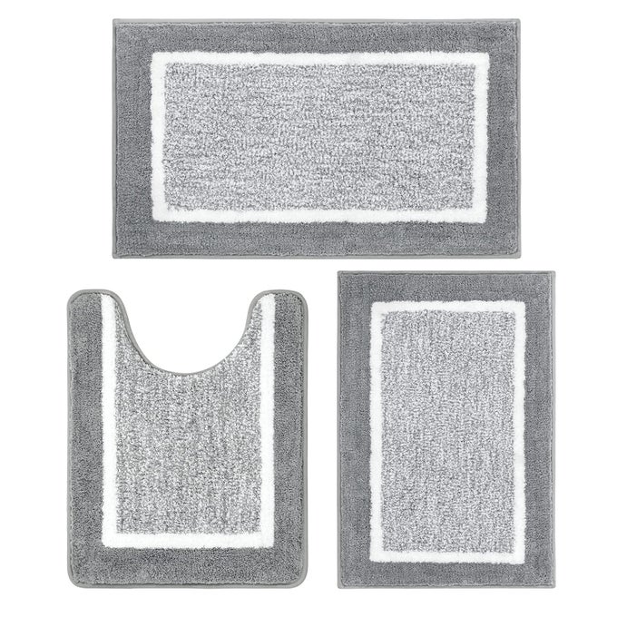 BATHROOM RUG SETS 3 PIECE SHOWER MATS WITH USHAPED CONTOUR TOILET MAT ABSORBENT MICROFIBER PLUSH BATH MATS NON SLIP MACHINE WASHABLE SHAGGY FLOOR MATS