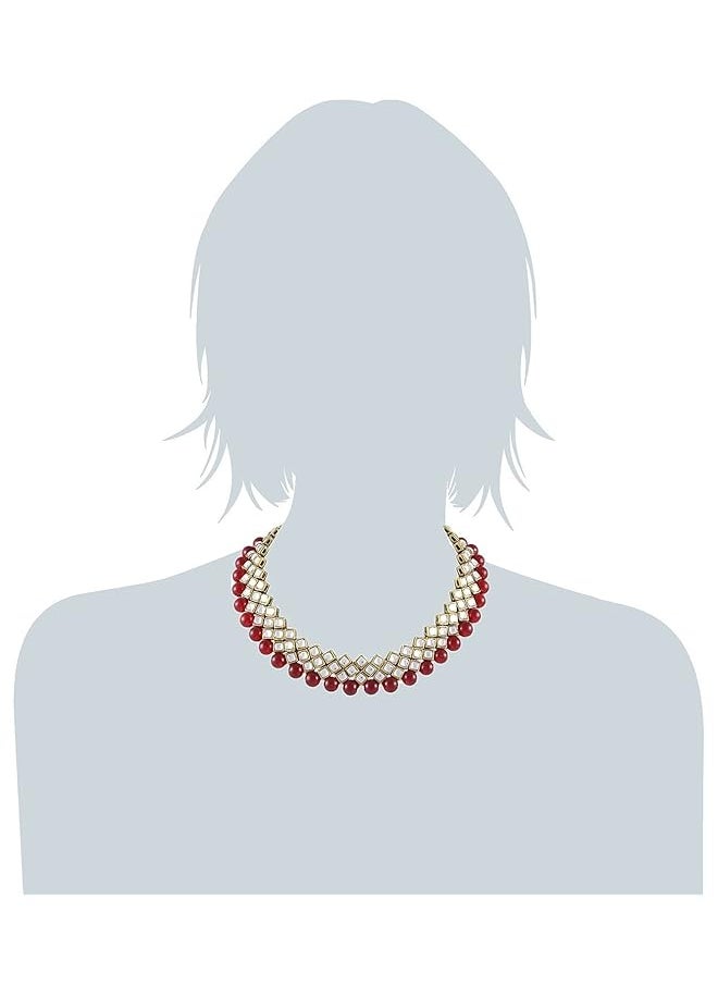 Shining Diva Fashion Red Kundan Pearl Choker Traditional Necklace Jewelery Set With Earrings For Women 7813S  - Image 2