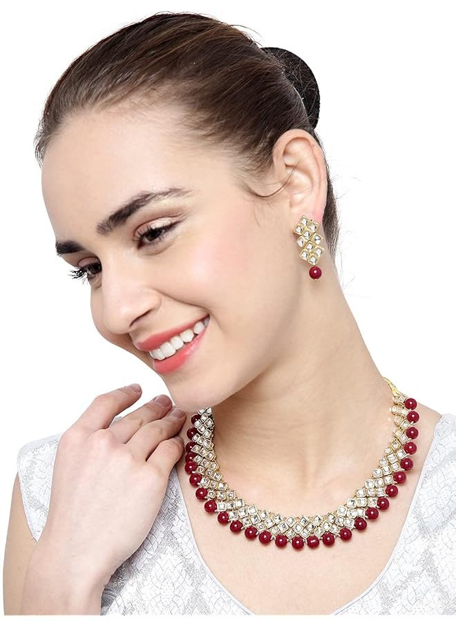 Shining Diva Fashion Red Kundan Pearl Choker Traditional Necklace Jewelery Set With Earrings For Women 7813S  - Image 4