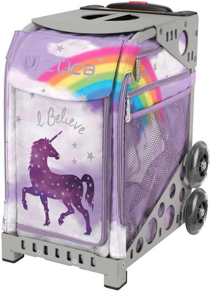 Zuca Unicorn Sport Insert Bag and Gray Frame with Flashing Wheels - Image 1