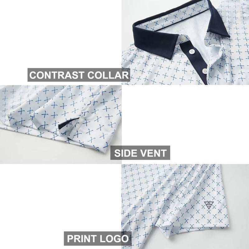 M MAELREG Golf Shirts for Men Dry Fit Short Sleeve Print Performance Moisture Wicking Polo Shirt White - Image 4
