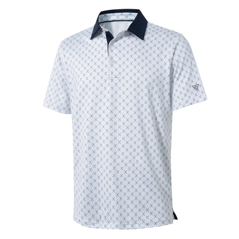 M MAELREG Golf Shirts for Men Dry Fit Short Sleeve Print Performance Moisture Wicking Polo Shirt White - Image 1